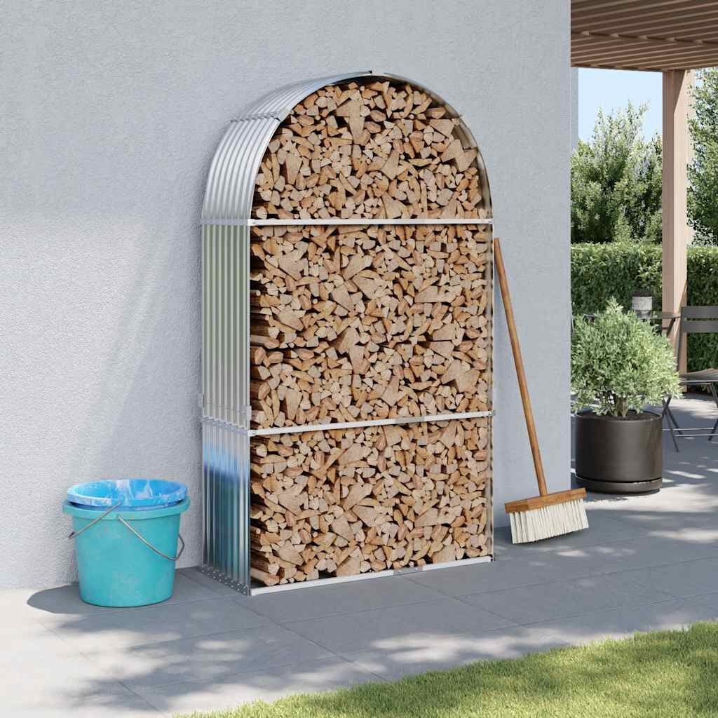 vidaXL Haardhoutopslag 120x45x210 cm gegalvaniseerd staal zilverkleur