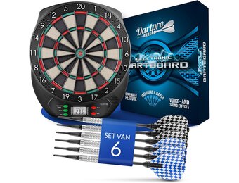 DartPro - Het originele elektronische dartbord - dartbord met 6 darts [draadloos te gebruiken] - Innovatief dartautomaat met 65 varianten - dartpijl voor 1 tot 8 spelers