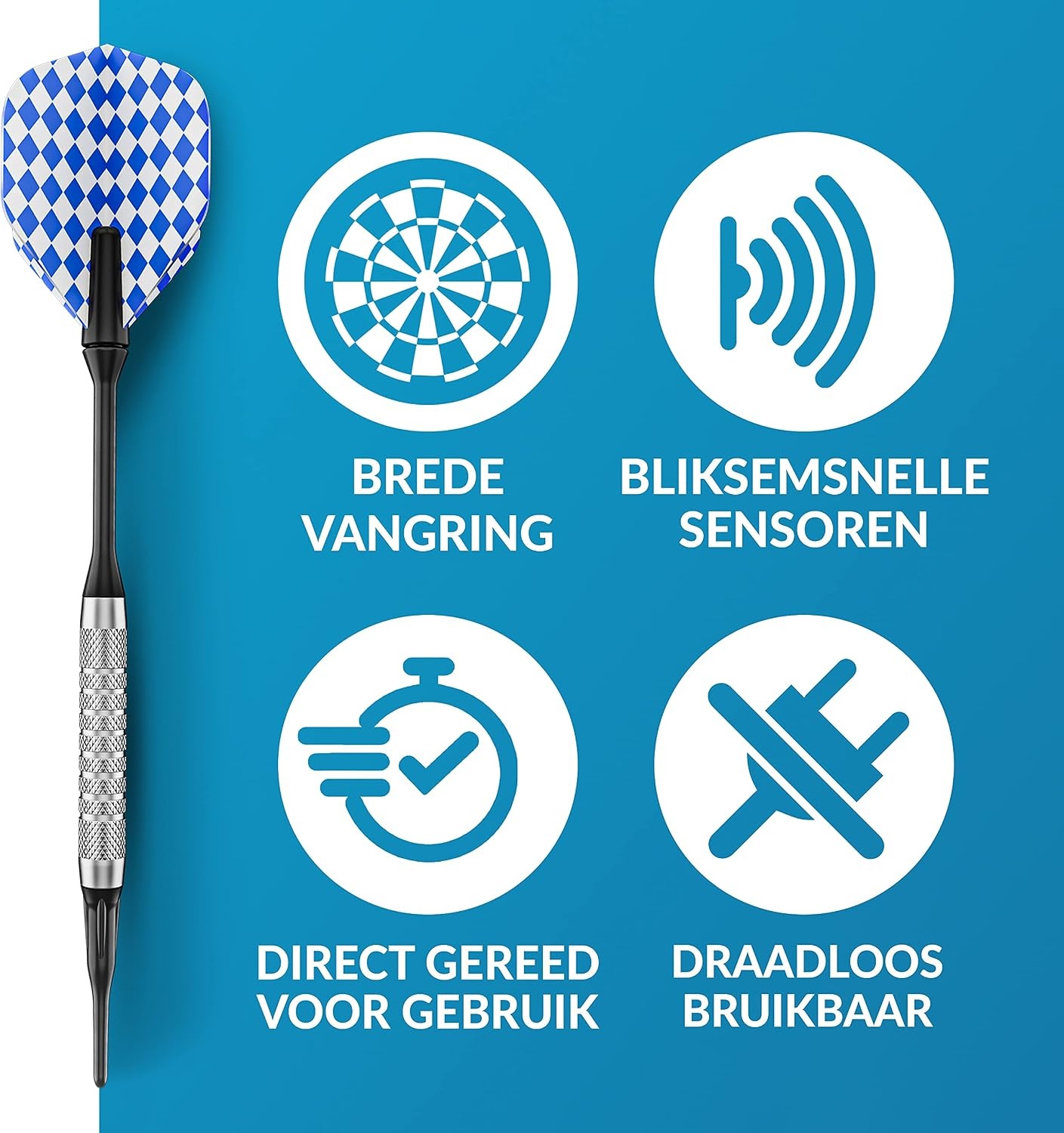 DartPro - Het originele elektronische dartbord - dartbord met 6 darts [draadloos te gebruiken] - Innovatief dartautomaat met 65 varianten - dartpijl voor 1 tot 8 spelers