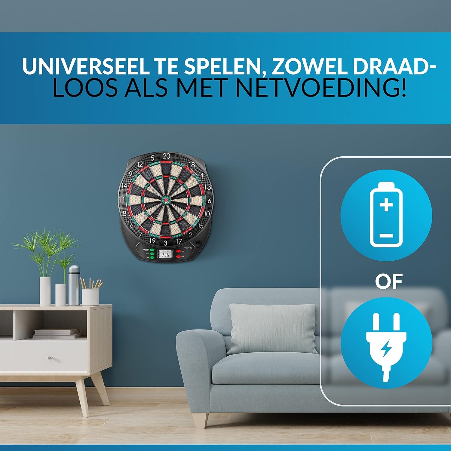 DartPro - Het originele elektronische dartbord - dartbord met 6 darts [draadloos te gebruiken] - Innovatief dartautomaat met 65 varianten - dartpijl voor 1 tot 8 spelers