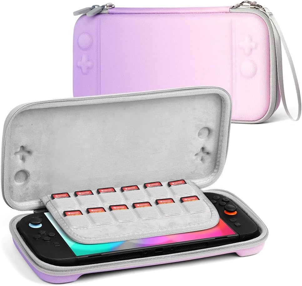 URAQT Switch 2 Tasche Kompatibel mit Nintendo Switch 2 (2025)、Tasche für Switch 2 Konsole、12 Unabhängige Kartensteckplätze、Robuste 600D-Polyester-Switch-Schutzhülle、Case für Switch 2 - Lila