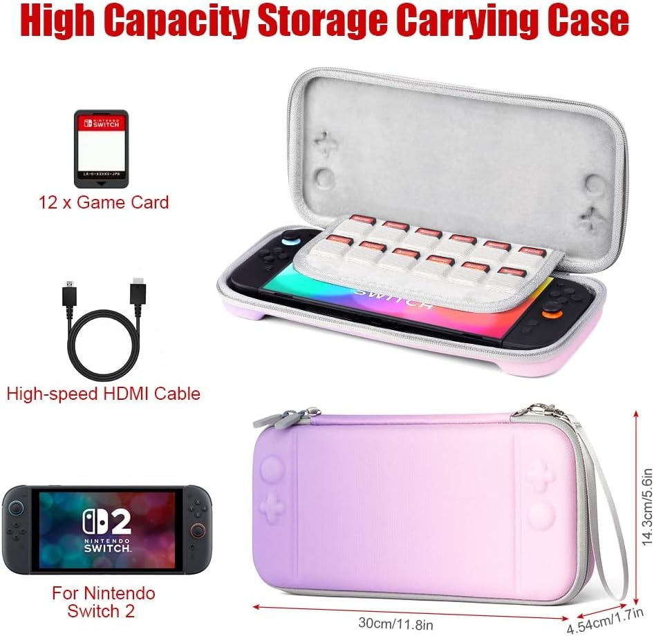 URAQT Switch 2 Tasche Kompatibel mit Nintendo Switch 2 (2025)、Tasche für Switch 2 Konsole、12 Unabhängige Kartensteckplätze、Robuste 600D-Polyester-Switch-Schutzhülle、Case für Switch 2 - Lila