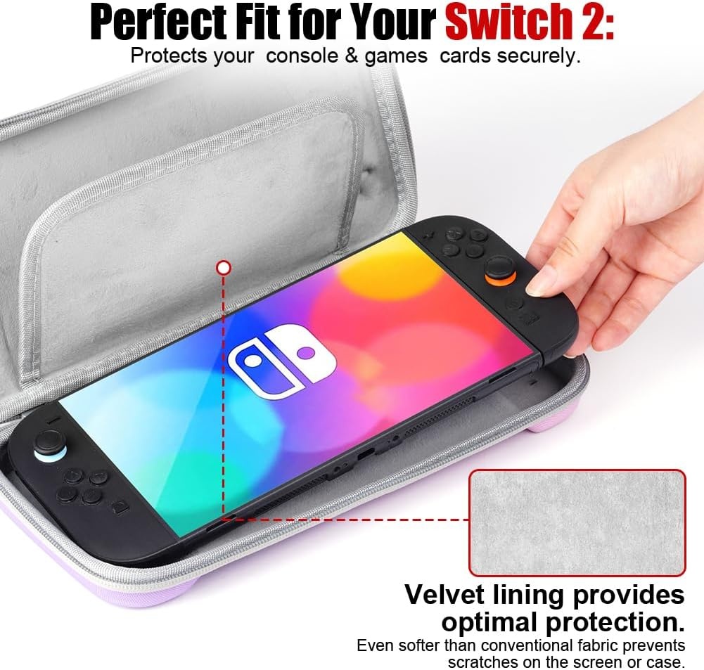 URAQT Switch 2 Tasche Kompatibel mit Nintendo Switch 2 (2025)、Tasche für Switch 2 Konsole、12 Unabhängige Kartensteckplätze、Robuste 600D-Polyester-Switch-Schutzhülle、Case für Switch 2 - Lila