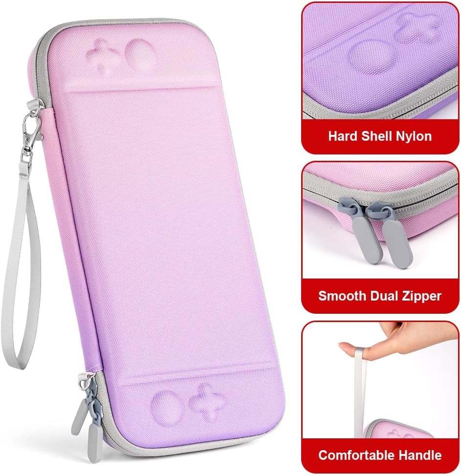 URAQT Switch 2 Tasche Kompatibel mit Nintendo Switch 2 (2025)、Tasche für Switch 2 Konsole、12 Unabhängige Kartensteckplätze、Robuste 600D-Polyester-Switch-Schutzhülle、Case für Switch 2 - Lila