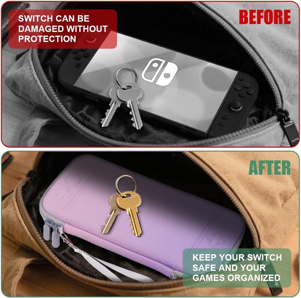 URAQT Switch 2 Tasche Kompatibel mit Nintendo Switch 2 (2025)、Tasche für Switch 2 Konsole、12 Unabhängige Kartensteckplätze、Robuste 600D-Polyester-Switch-Schutzhülle、Case für Switch 2 - Lila