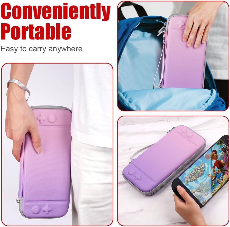 URAQT Switch 2 Tasche Kompatibel mit Nintendo Switch 2 (2025)、Tasche für Switch 2 Konsole、12 Unabhängige Kartensteckplätze、Robuste 600D-Polyester-Switch-Schutzhülle、Case für Switch 2 - Lila