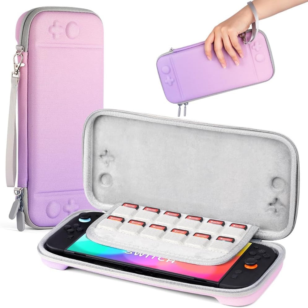 URAQT Switch 2 Tasche Kompatibel mit Nintendo Switch 2 (2025)、Tasche für Switch 2 Konsole、12 Unabhängige Kartensteckplätze、Robuste 600D-Polyester-Switch-Schutzhülle、Case für Switch 2 - Lila