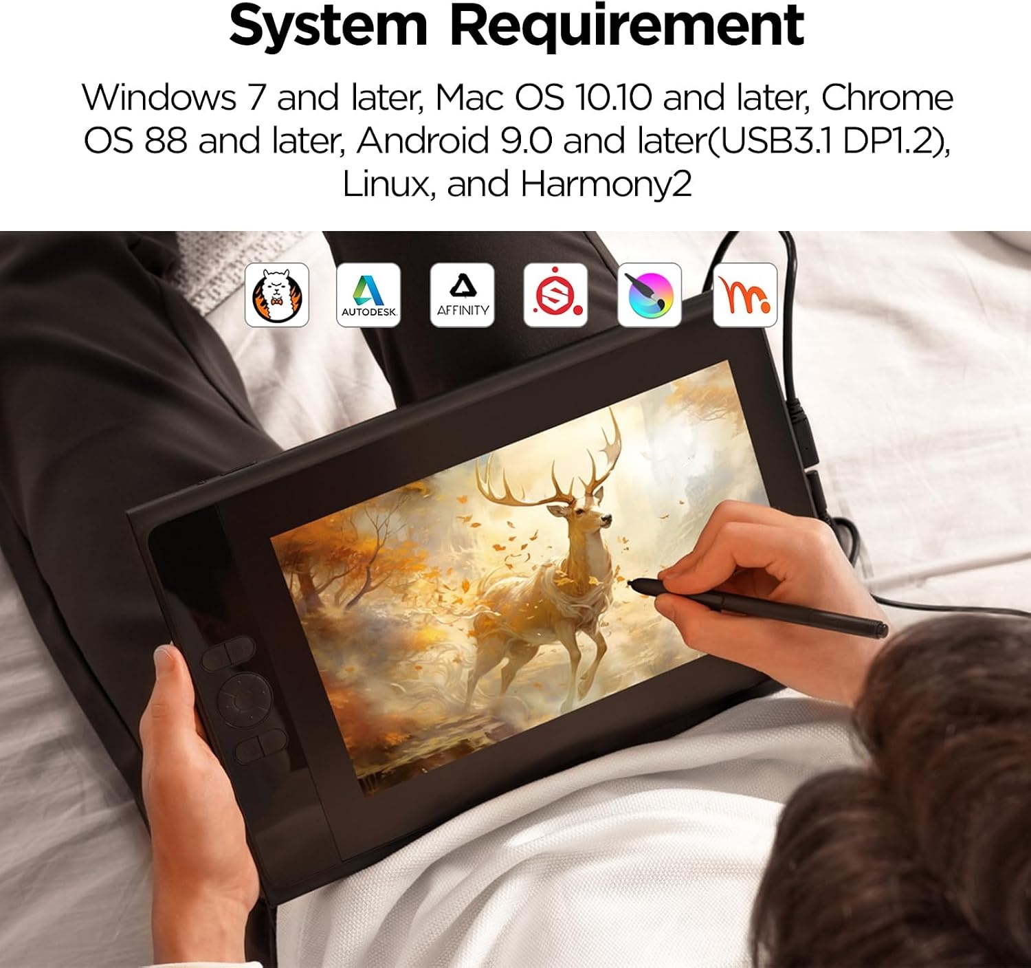 ugee UE12 11,6 inch grafisch tablet met display, pendisplay met 124% sRGB met 8 shortcut-toetsen Ultra-Wide Color Gamut Ideaal voor thuiskantoor en e-learning, zwart - Maat 11,6 Zoll