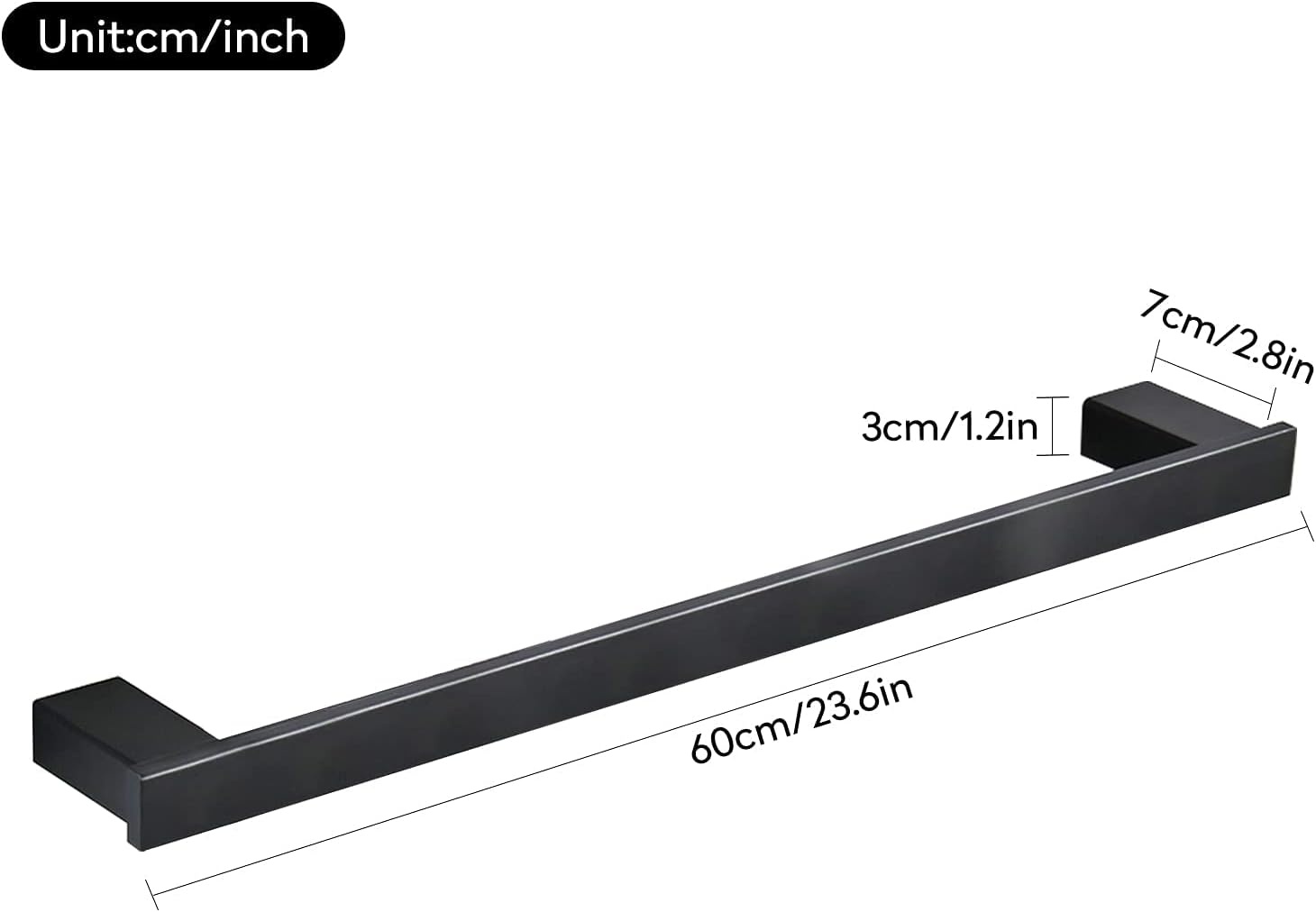 Handdoekstang voor badkamer & keuken 60 cm mat zwart RVS SUS 304 | Roestbestendig & Krasbestendig