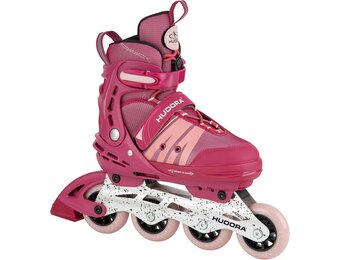Hudora Inline Skates Comfort - Adjustable Inline Skates for Children & Teenagers - Blue, Checkered, Size Adjustable, ABEC 7 Carbon Bearings, High-Rebound PU Wheels, Aluminium Chassis