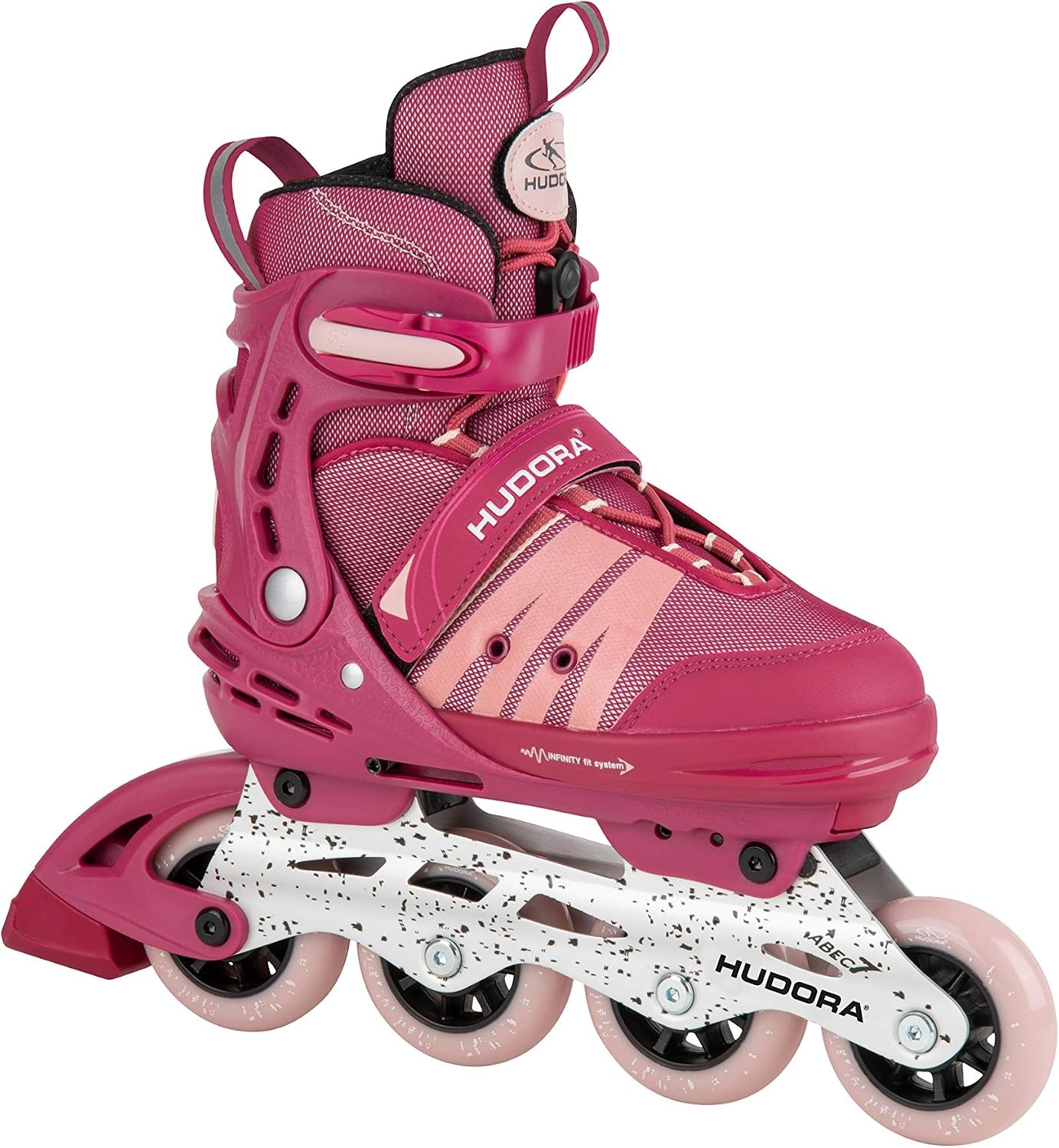 Hudora Inline Skates Comfort - Adjustable Inline Skates for Children & Teenagers - Blue, Checkered, Size Adjustable, ABEC 7 Carbon Bearings, High-Rebound PU Wheels, Aluminium Chassis