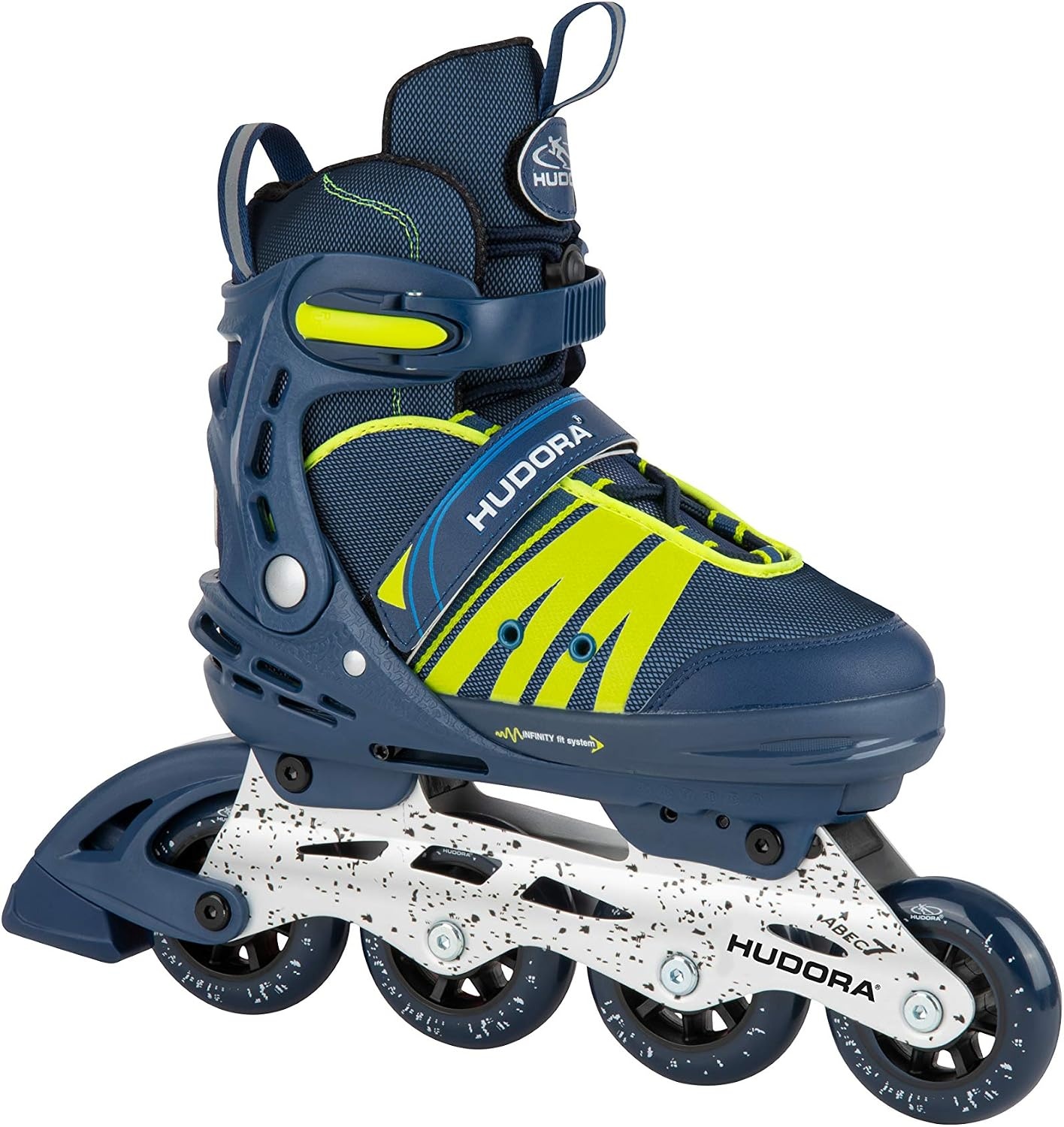 Hudora Inline Skates Comfort - Adjustable Inline Skates for Children & Teenagers - Blue, Checkered, Size Adjustable, ABEC 7 Carbon Bearings, High-Rebound PU Wheels, Aluminium Chassis