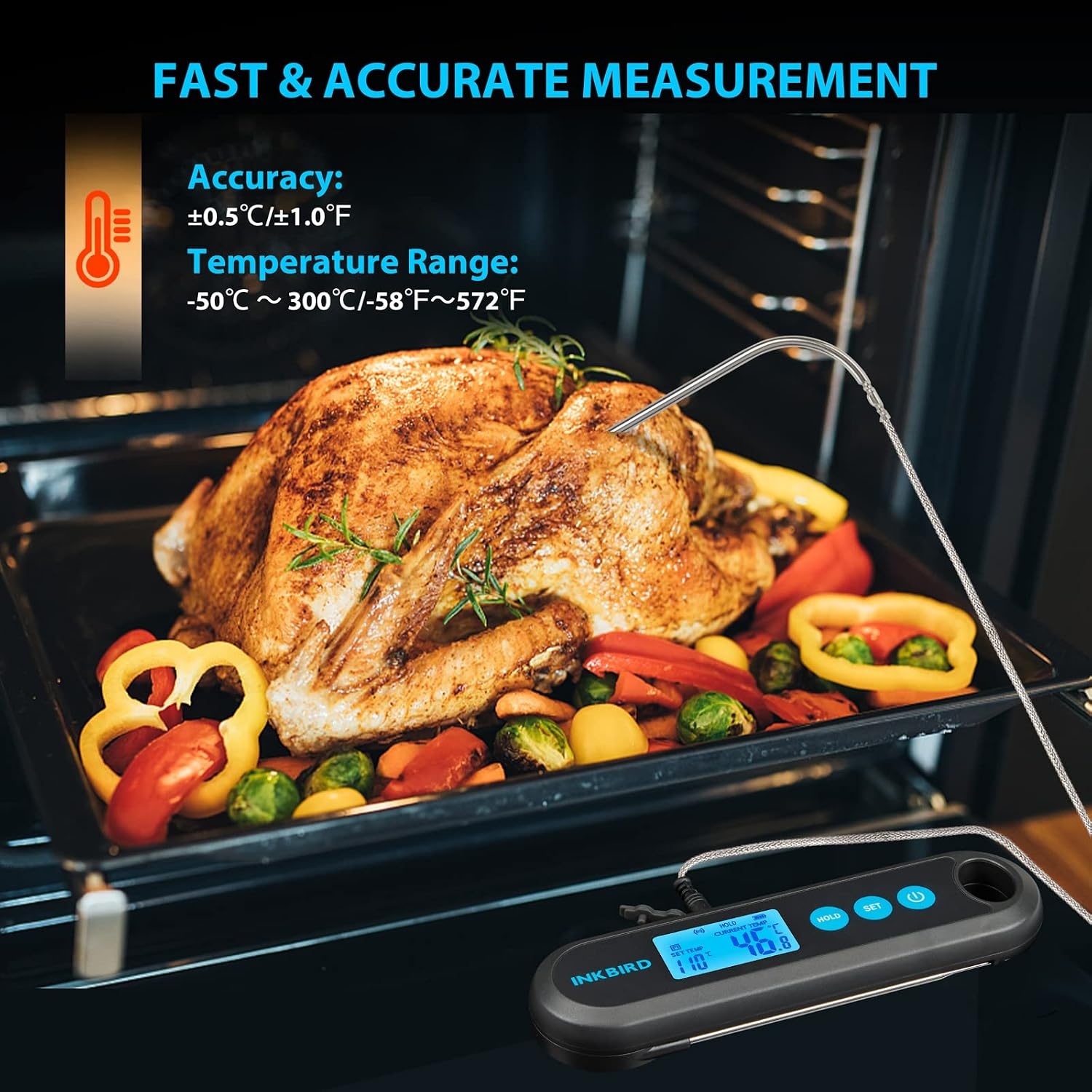 INKBIRD Bluetooth Digitale Vleesthermometer met Externe Probes,Onmiddellijke Uitlezing in 2 Seconden, Oplaadbare Voedselthermometer voor Grillen,BBQ en Koken