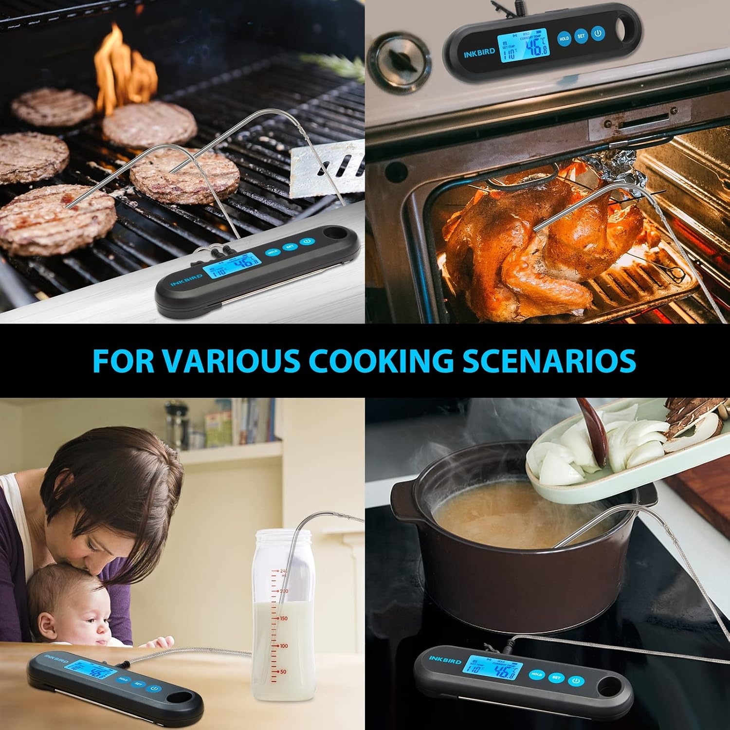 INKBIRD Bluetooth Digitale Vleesthermometer met Externe Probes,Onmiddellijke Uitlezing in 2 Seconden, Oplaadbare Voedselthermometer voor Grillen,BBQ en Koken