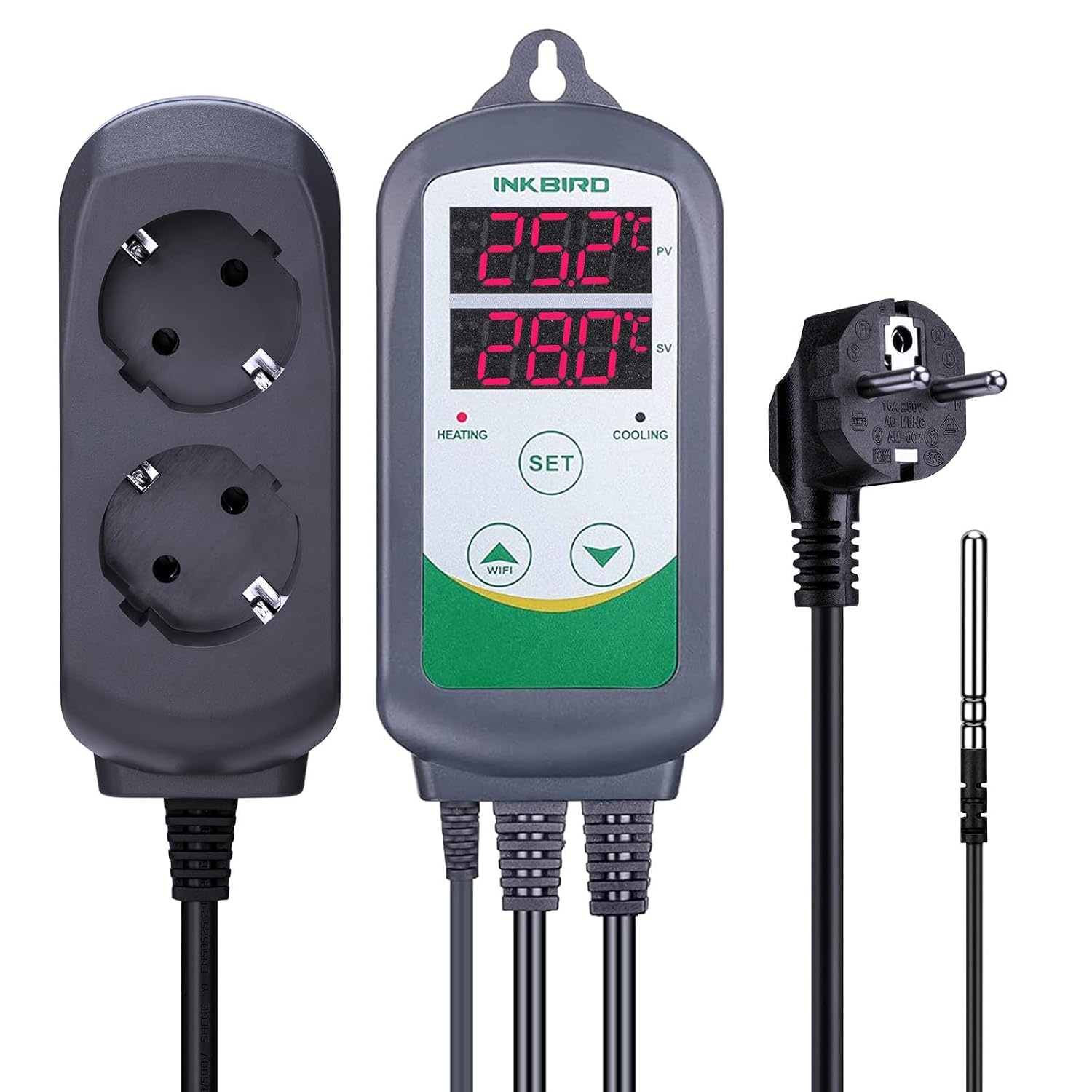 Inkbird ITC-308 Digitale Thermostaat met Verwarmings Koeling Functie | Temperatuurregelaar met NTC-sonde voor Kas, Reptiel, Thuisbrouwen, Terrarium