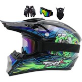 Jeugd Motorcrosshelm, Kinder Motorhelm MX Quad ATV Sport Enduro Crash Crossmotorhelm, Volwassen Full-face Off-road Motorhelm, Met Bril Masker Handschoenen - Maat S(52-53CM)