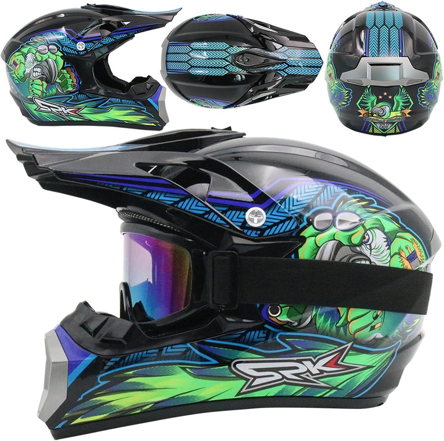 Jeugd Motorcrosshelm, Kinder Motorhelm MX Quad ATV Sport Enduro Crash Crossmotorhelm, Volwassen Full-face Off-road Motorhelm, Met Bril Masker Handschoenen - Maat S(52-53CM)
