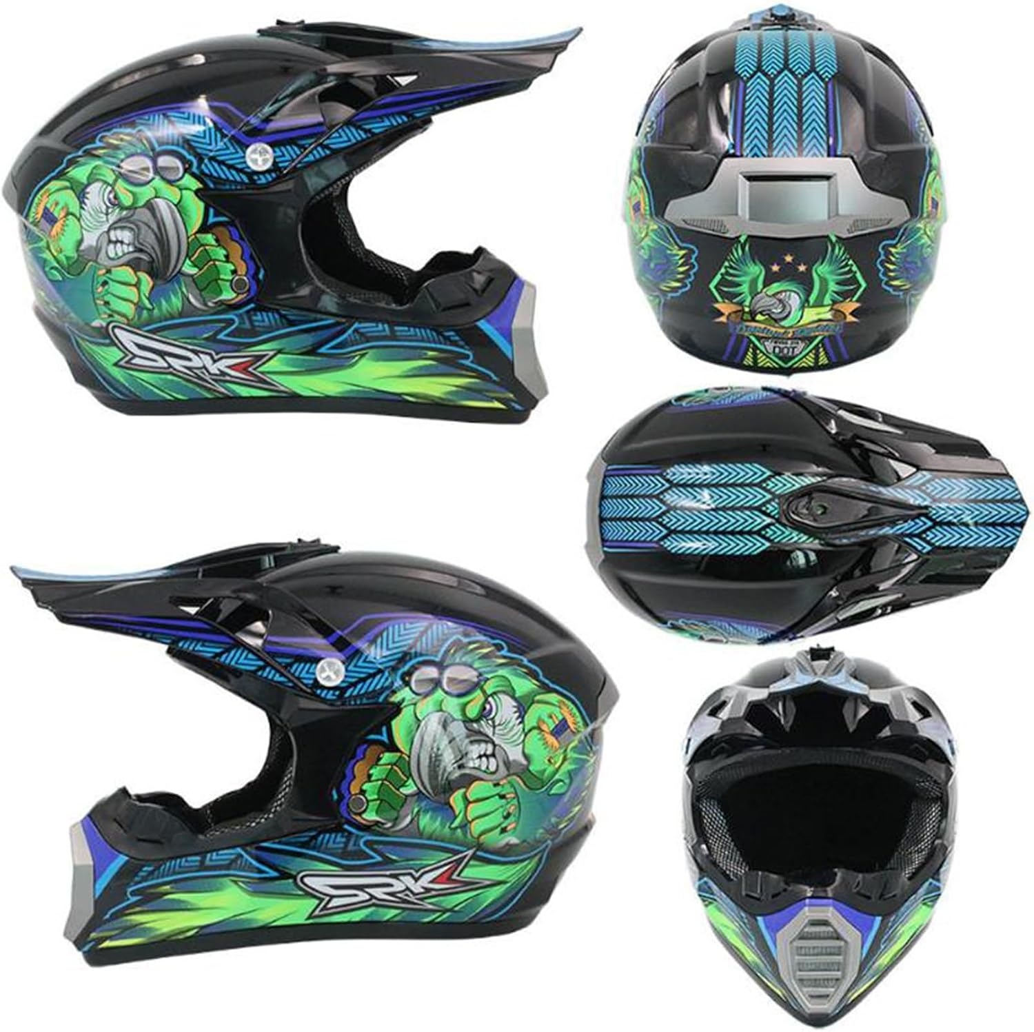 Jeugd Motorcrosshelm, Kinder Motorhelm MX Quad ATV Sport Enduro Crash Crossmotorhelm, Volwassen Full-face Off-road Motorhelm, Met Bril Masker Handschoenen - Maat S(52-53CM)