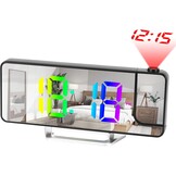 Wekker met projectie, temperatuurweergave, projectiewekker, met 180° roterende projector, helderheid instelbaar, radiowekker met projectie, woonkamer, slaapkamer, nachtwekker