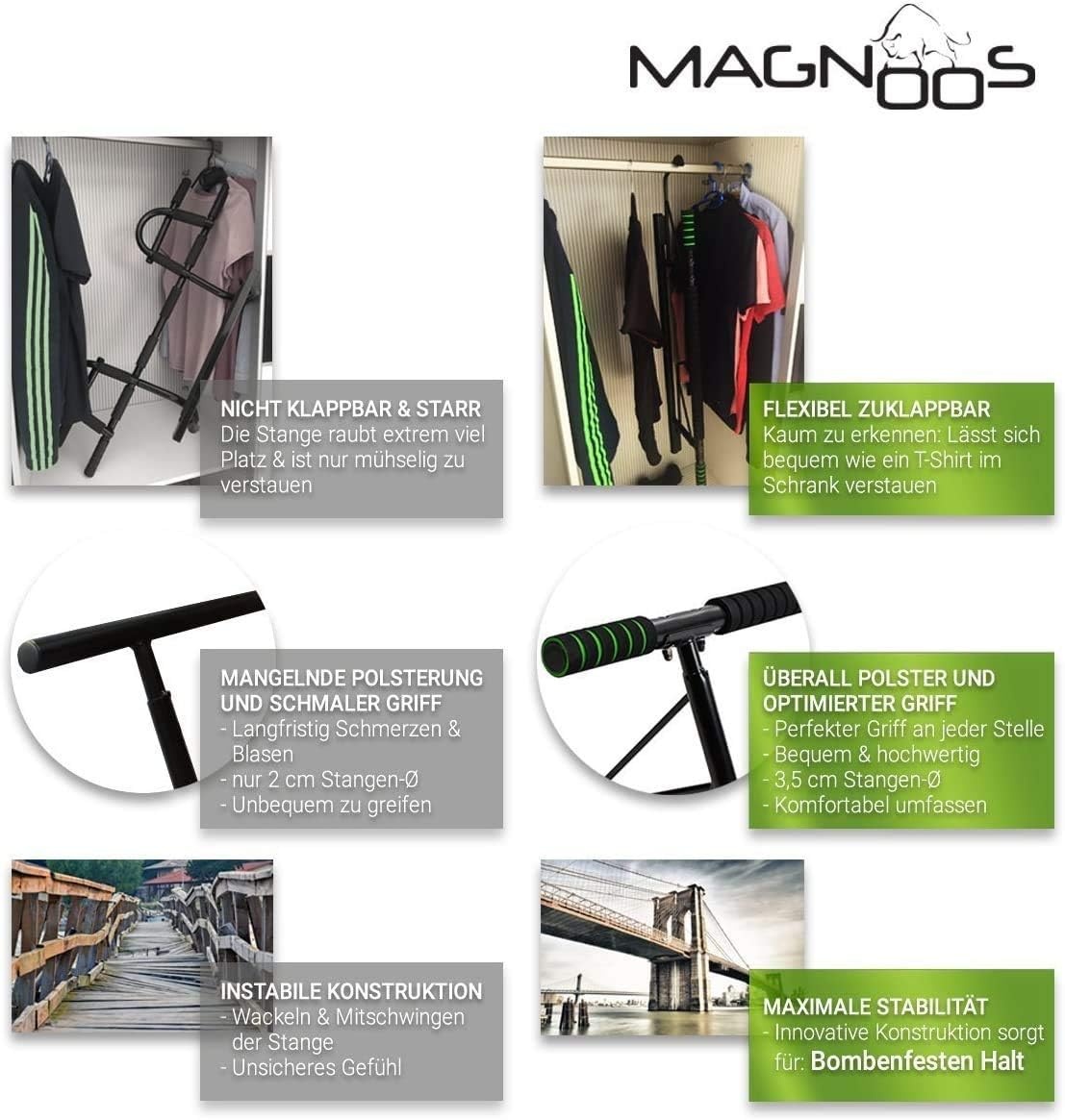 Matador optrekstang – premium strijkstang zonder schroeven en montage – pull-up bar voor meer bewegingsvrijheid – effectieve fitnesstraining thuis