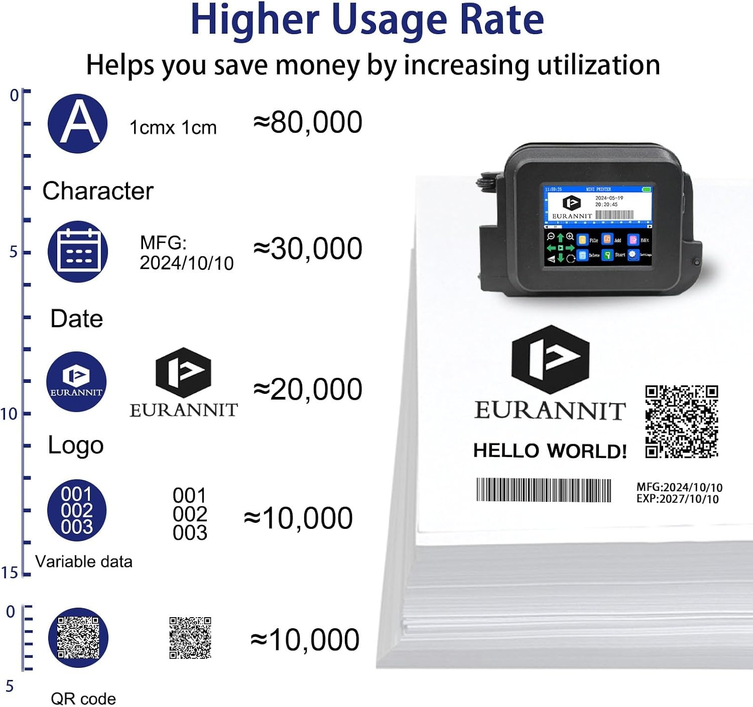 XMINI 12,7 mm draagbare inkjetprinter, draagbare mini-inkjetcoderingsmachine voor tekstcodering, QR-code, batchnummer, logo, datum, sneldrogende inkt, 42 ml, zwart