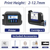 XMINI 12,7 mm draagbare inkjetprinter, draagbare mini-inkjetcoderingsmachine voor tekstcodering, QR-code, batchnummer, logo, datum, sneldrogende inkt, 42 ml, zwart