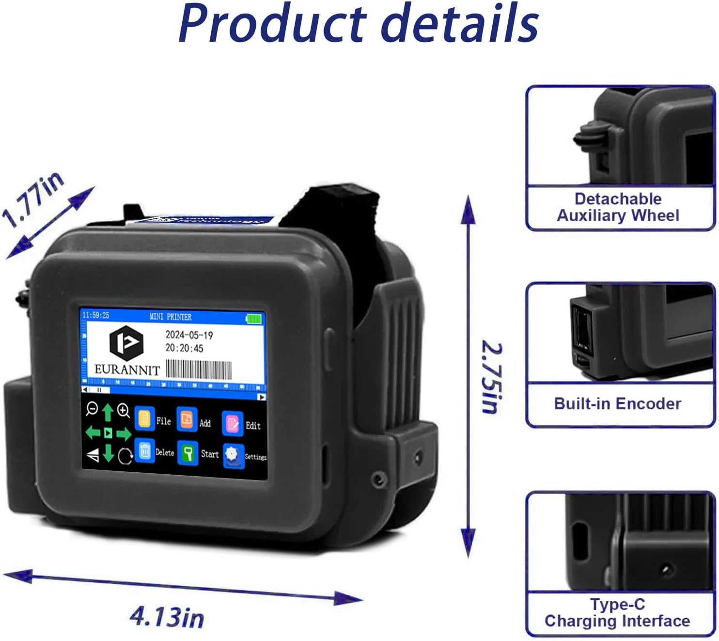XMINI 12,7 mm draagbare inkjetprinter, draagbare mini-inkjetcoderingsmachine voor tekstcodering, QR-code, batchnummer, logo, datum, sneldrogende inkt, 42 ml, zwart
