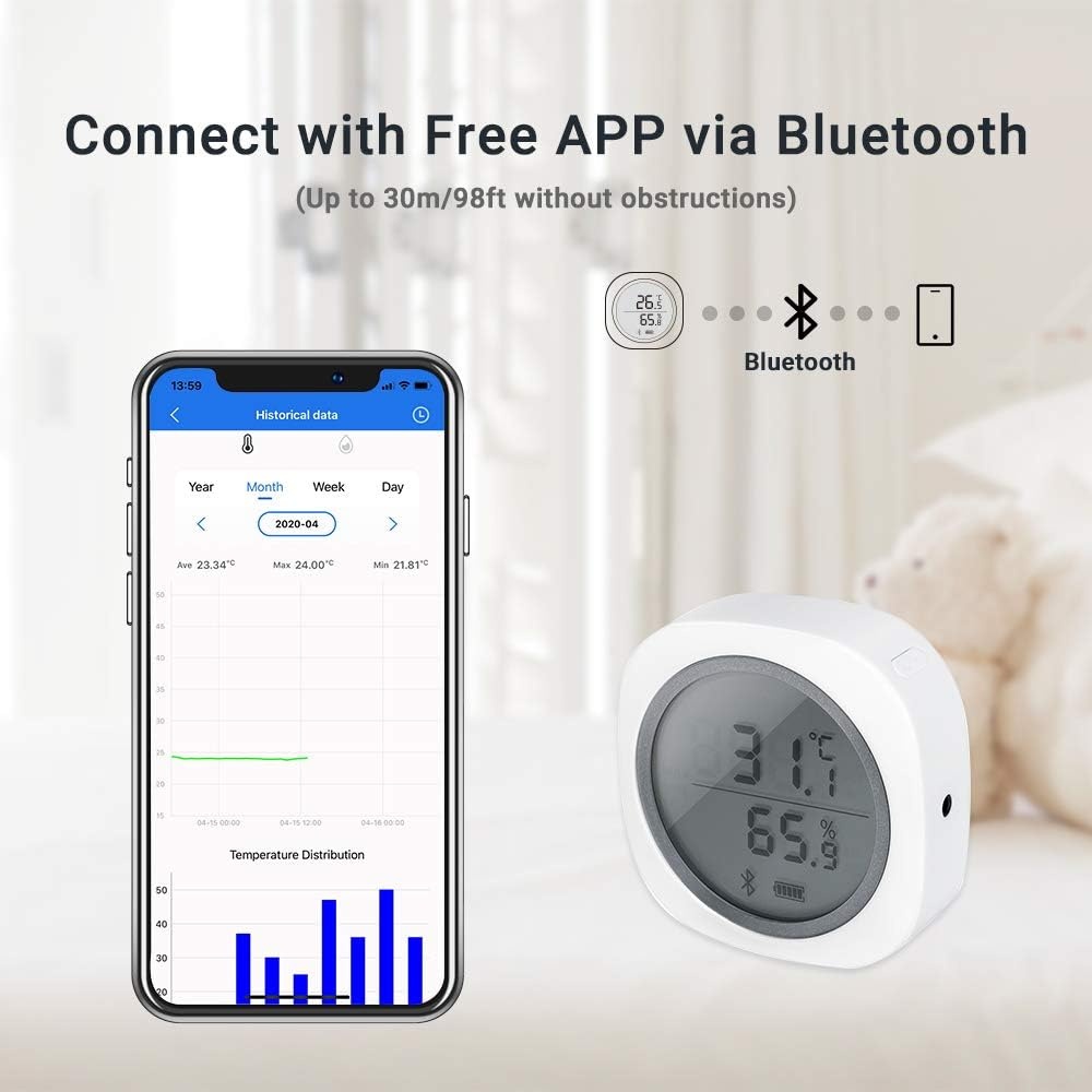 Inkbird IBS-TH1 PLUS Bluetooth Thermometer Hygrometer | Binnenthermometers voor Android- en iOS, temperatuur- en vochtigheidsmeter voor vleesbrouwerij