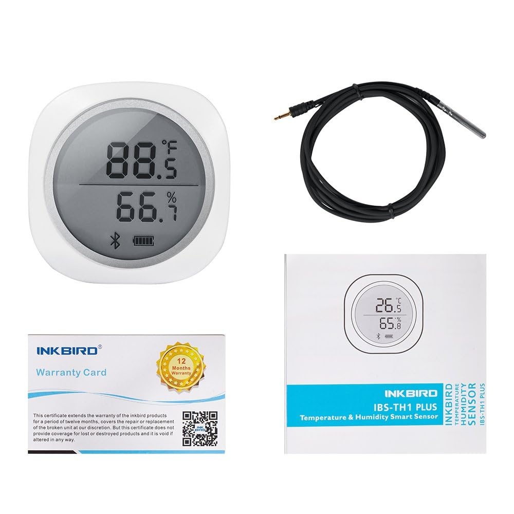 Inkbird IBS-TH1 PLUS Bluetooth Thermometer Hygrometer | Binnenthermometers voor Android- en iOS, temperatuur- en vochtigheidsmeter voor vleesbrouwerij