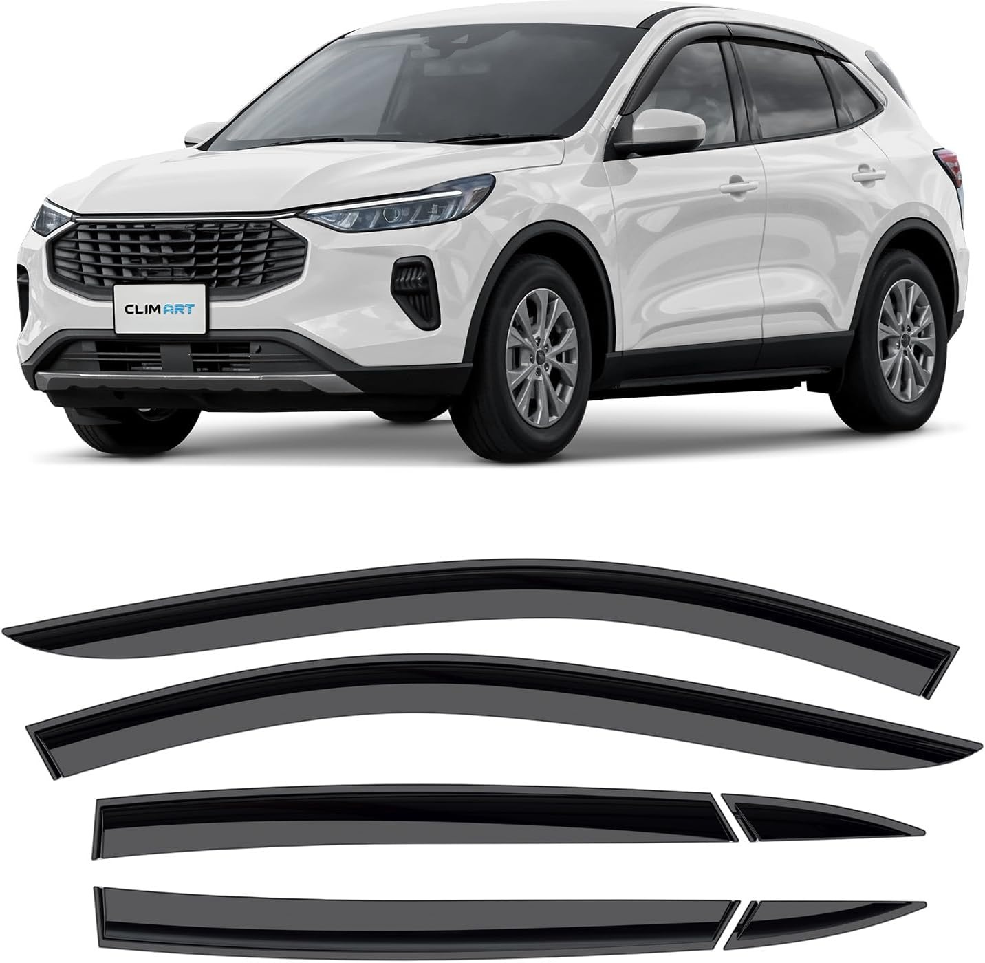 CLIM ART Winddeflector voor/compatibel met Ford Kuga 19-26 - Tape on 6 st - Maat Ford Kuga 2019-2026 SUV Tape-On