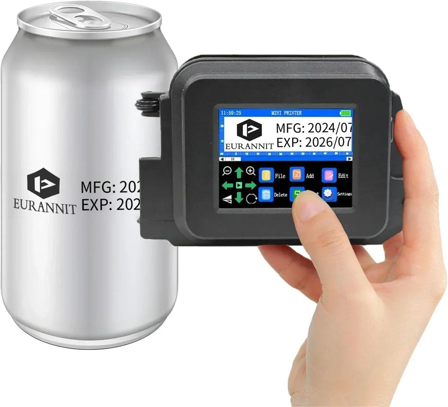 XMINI 12,7 mm draagbare inkjetprinter, draagbare mini-inkjetcoderingsmachine voor tekstcodering, QR-code, batchnummer, logo, datum, sneldrogende inkt, 42 ml, zwart