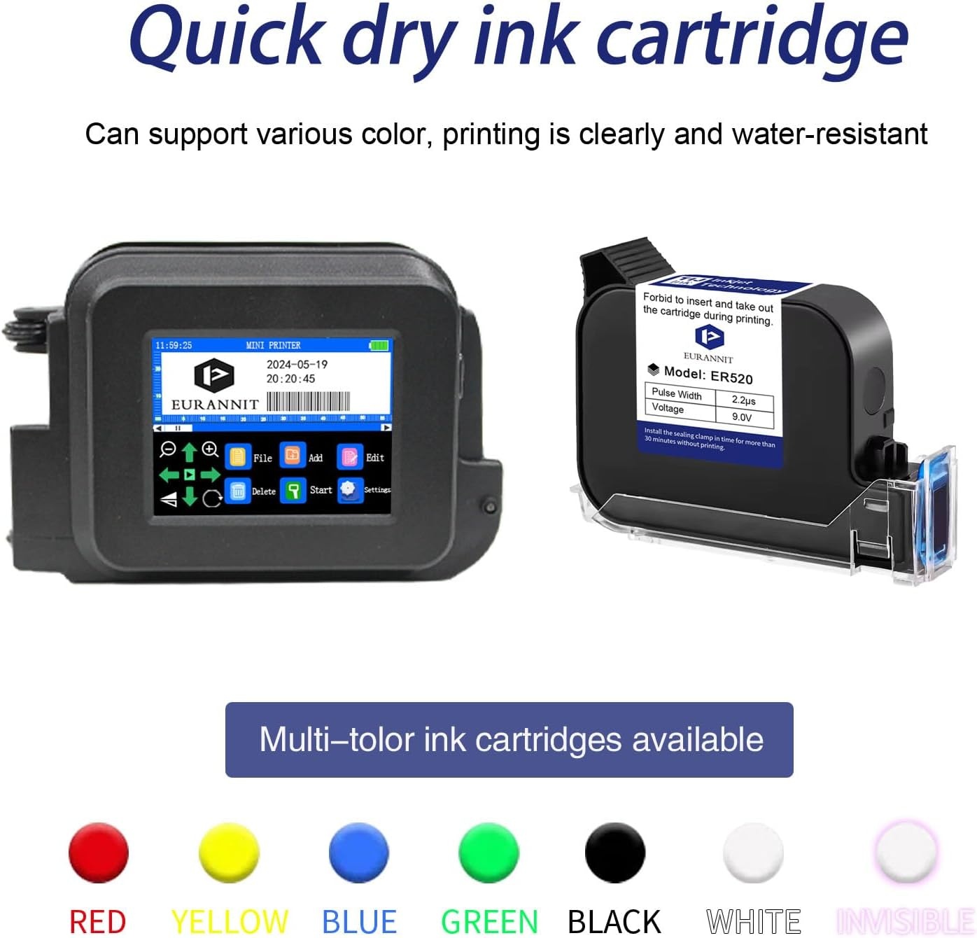 XMINI 12,7 mm draagbare inkjetprinter, draagbare mini-inkjetcoderingsmachine voor tekstcodering, QR-code, batchnummer, logo, datum, sneldrogende inkt, 42 ml, zwart