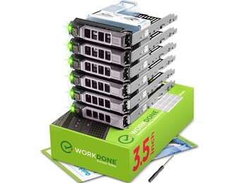 WORKDONE 6-Pack – 3,5" Harde Schijf Caddy met 2,5" HDD-Adapter – Compatibel met de Dell PowerEdge geselecteerde 11e-13e gen. servers - Handleiding – Etiketten - Schroevendraaier – Schroeven