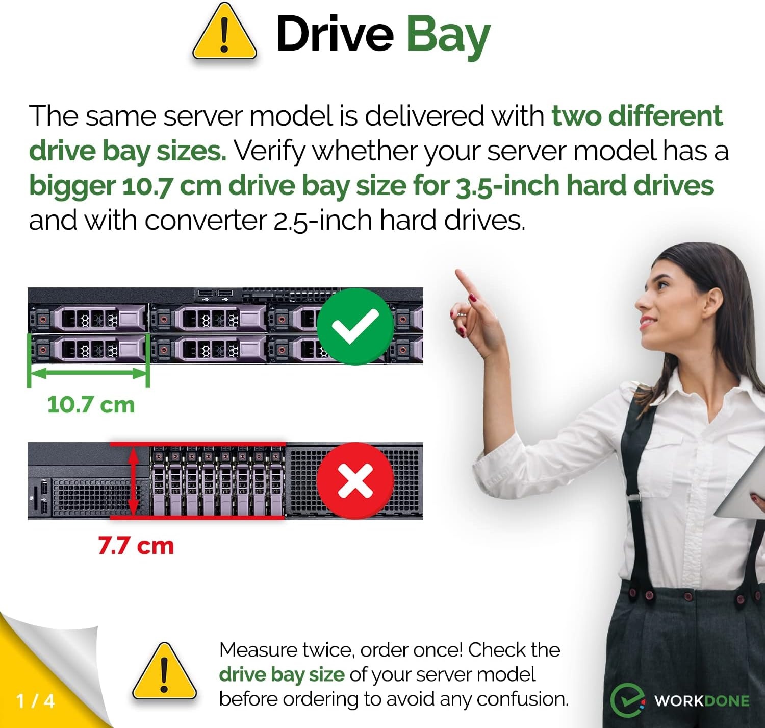 WORKDONE 6-Pack – 3,5" Harde Schijf Caddy met 2,5" HDD-Adapter – Compatibel met de Dell PowerEdge geselecteerde 11e-13e gen. servers - Handleiding – Etiketten - Schroevendraaier – Schroeven