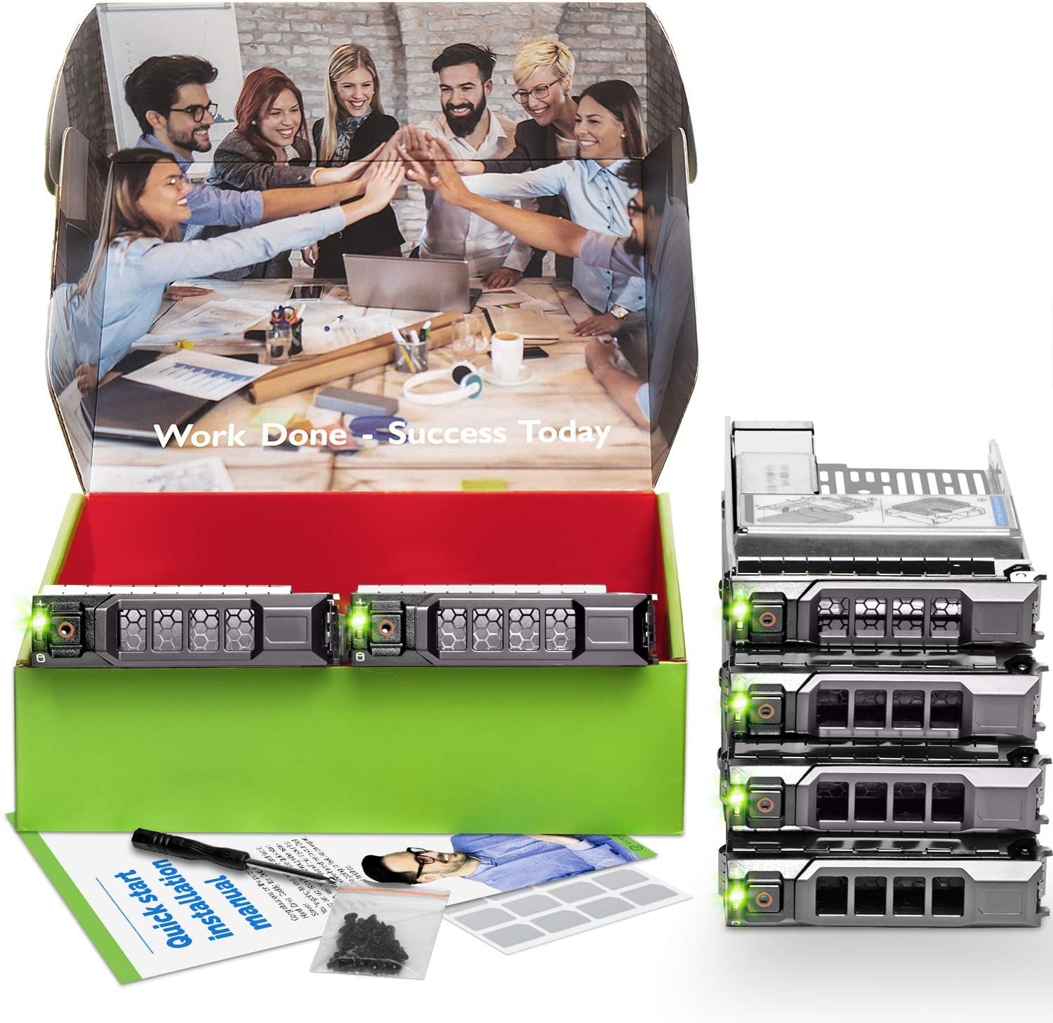 WORKDONE 6-Pack – 3,5" Harde Schijf Caddy met 2,5" HDD-Adapter – Compatibel met de Dell PowerEdge geselecteerde 11e-13e gen. servers - Handleiding – Etiketten - Schroevendraaier – Schroeven