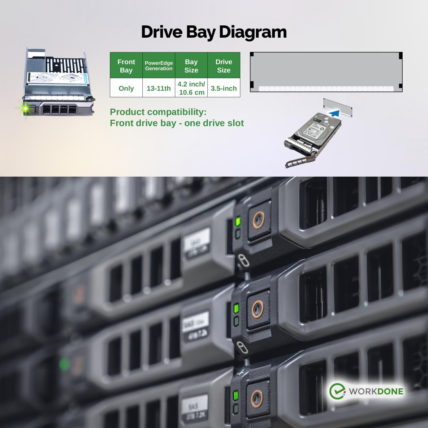 WORKDONE 6-Pack – 3,5" Harde Schijf Caddy met 2,5" HDD-Adapter – Compatibel met de Dell PowerEdge geselecteerde 11e-13e gen. servers - Handleiding – Etiketten - Schroevendraaier – Schroeven