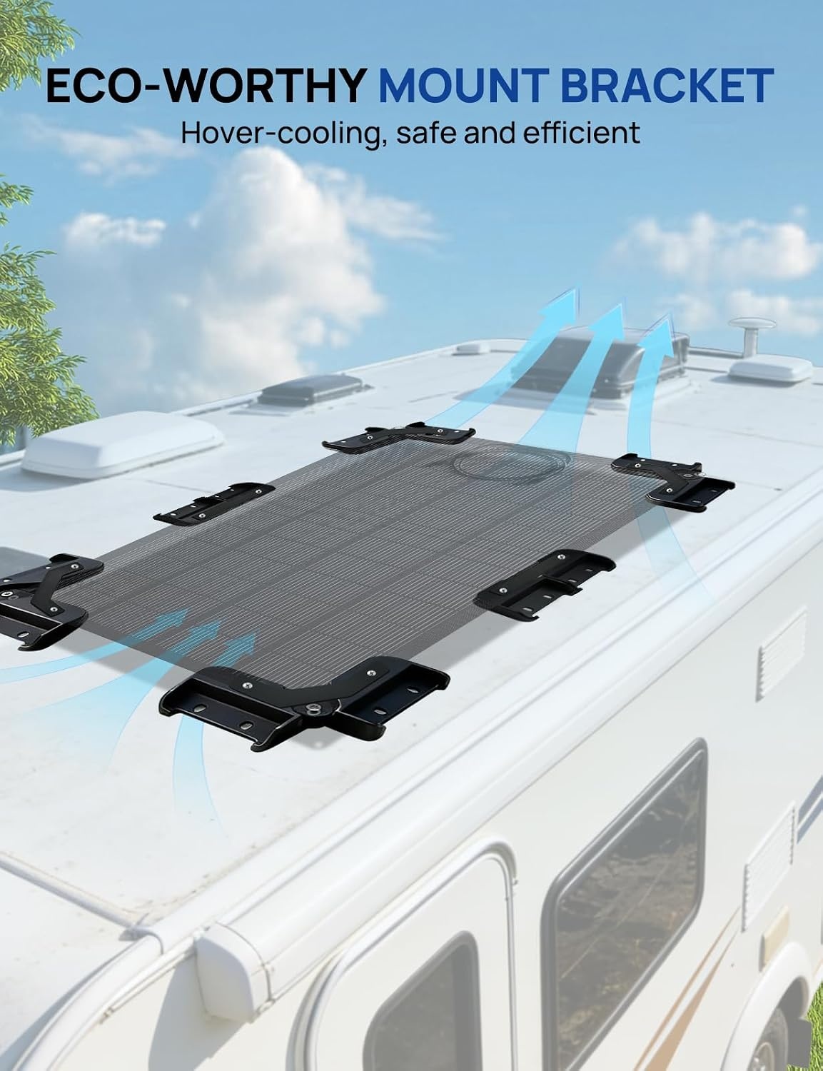 ECO-WORTHY Zonnepaneelhouder met hangende koelconstructie, snelle installatie, compatibel met flexibele en glazen modules onder 200 W, geschikt voor camping, camper, plat dak en boot