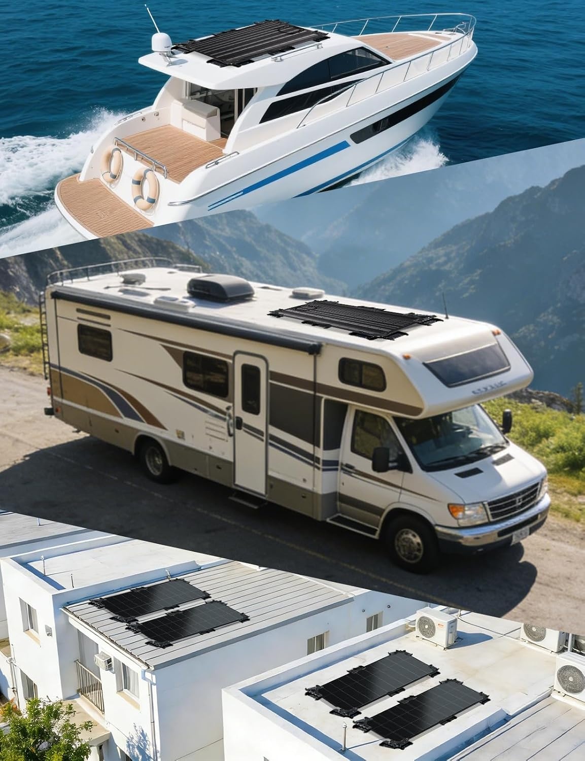 ECO-WORTHY Zonnepaneelhouder met hangende koelconstructie, snelle installatie, compatibel met flexibele en glazen modules onder 200 W, geschikt voor camping, camper, plat dak en boot