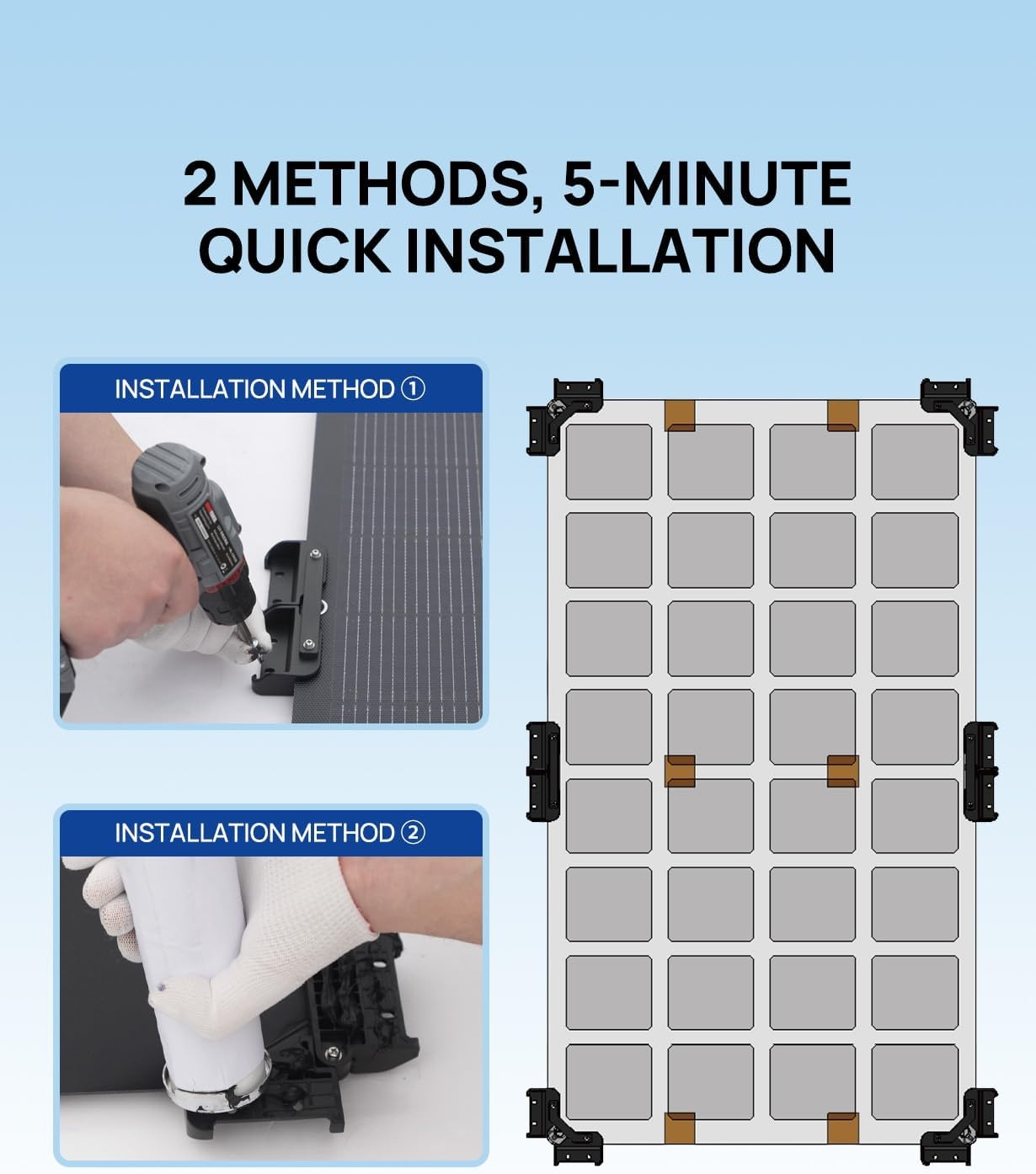 ECO-WORTHY Zonnepaneelhouder met hangende koelconstructie, snelle installatie, compatibel met flexibele en glazen modules onder 200 W, geschikt voor camping, camper, plat dak en boot