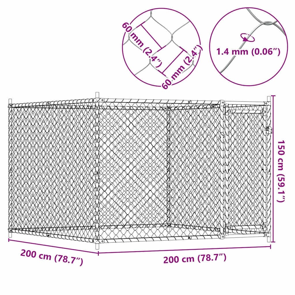 vidaXL Hondenhok Gegalvaniseerd Staal 2x2x1,5 m met Korting