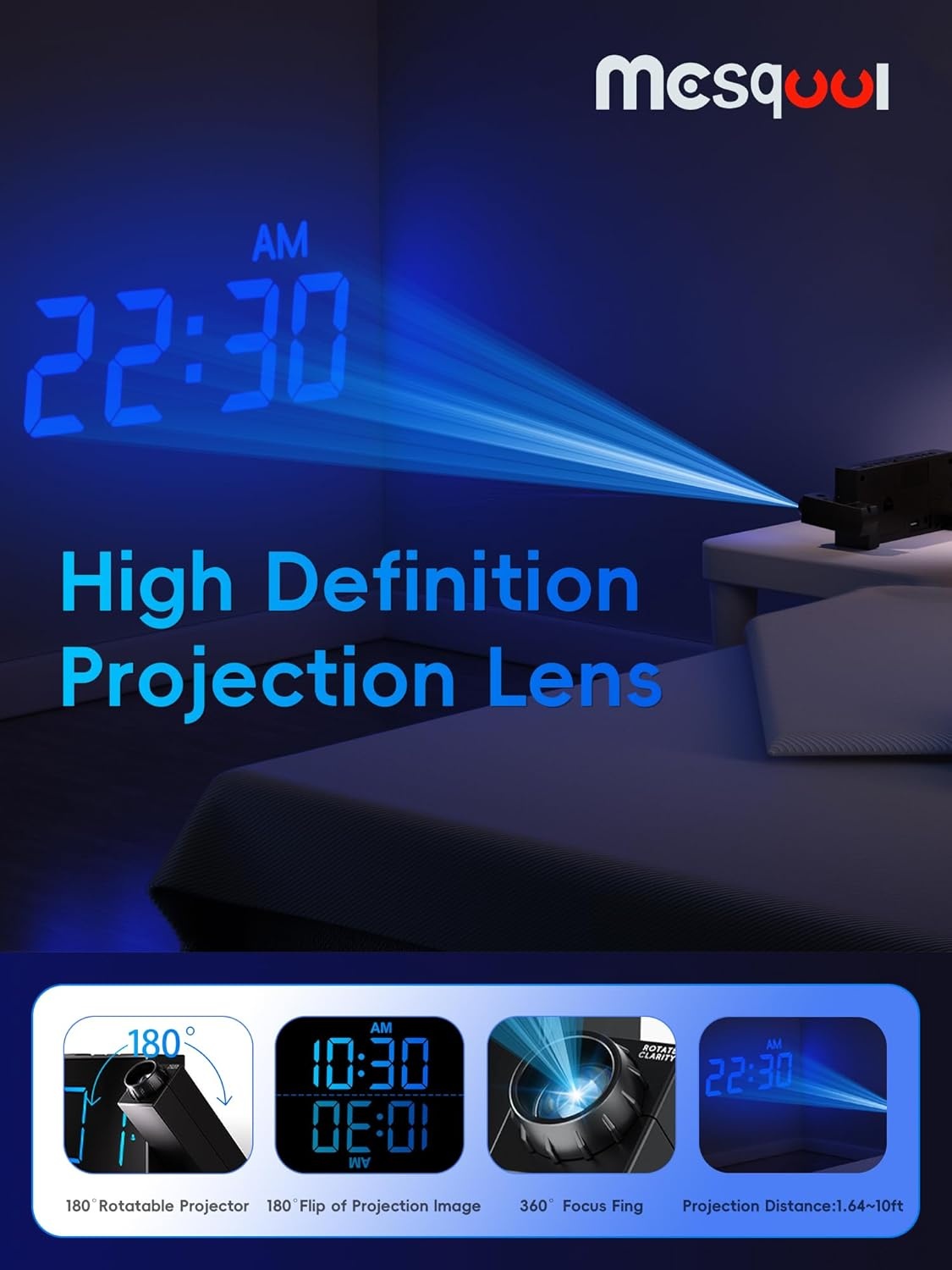 Projectiewekker met 180° Draaibare Projectie | 33% Korting
