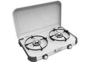 Compact Camping Gasfornuis 2 Pitten - 4000W - Grijs met Windscherm
