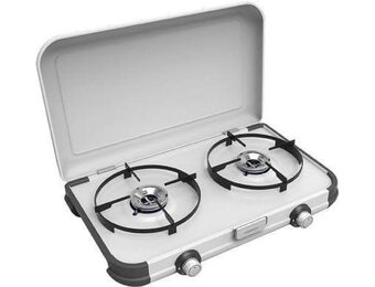 Compact Camping Gasfornuis 2 Pitten - 4000W - Grijs met Windscherm