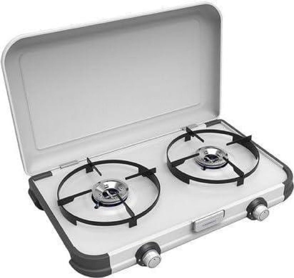 Compact Camping Gasfornuis 2 Pitten - 4000W - Grijs met Windscherm