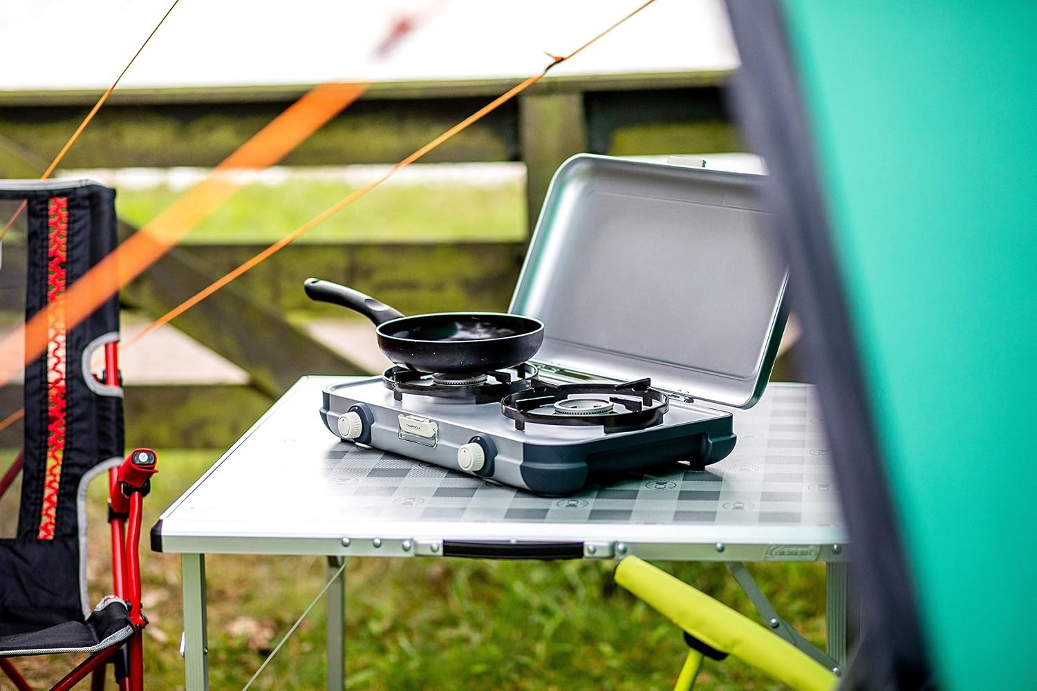 Compact Camping Gasfornuis 2 Pitten - 4000W - Grijs met Windscherm