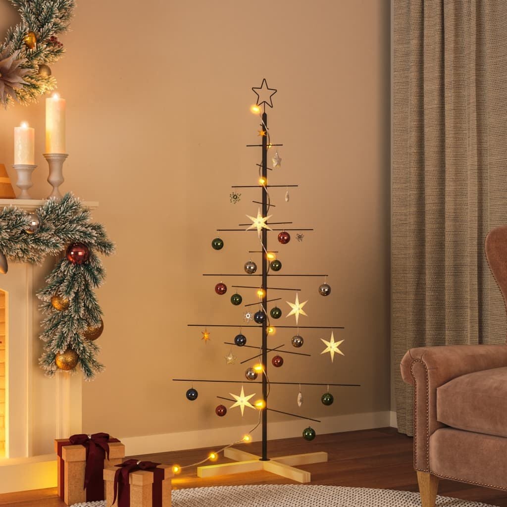 Moderne Metalen Kerstboom met Houten Basis - 150 cm