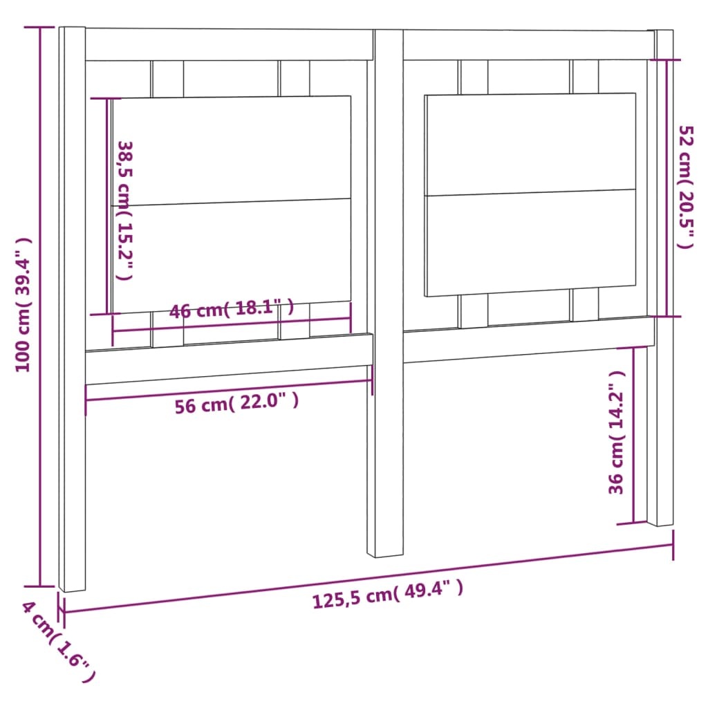 Massief Grenenhouten Hoofdbord 125,5x4x100 cm - 33% Korting