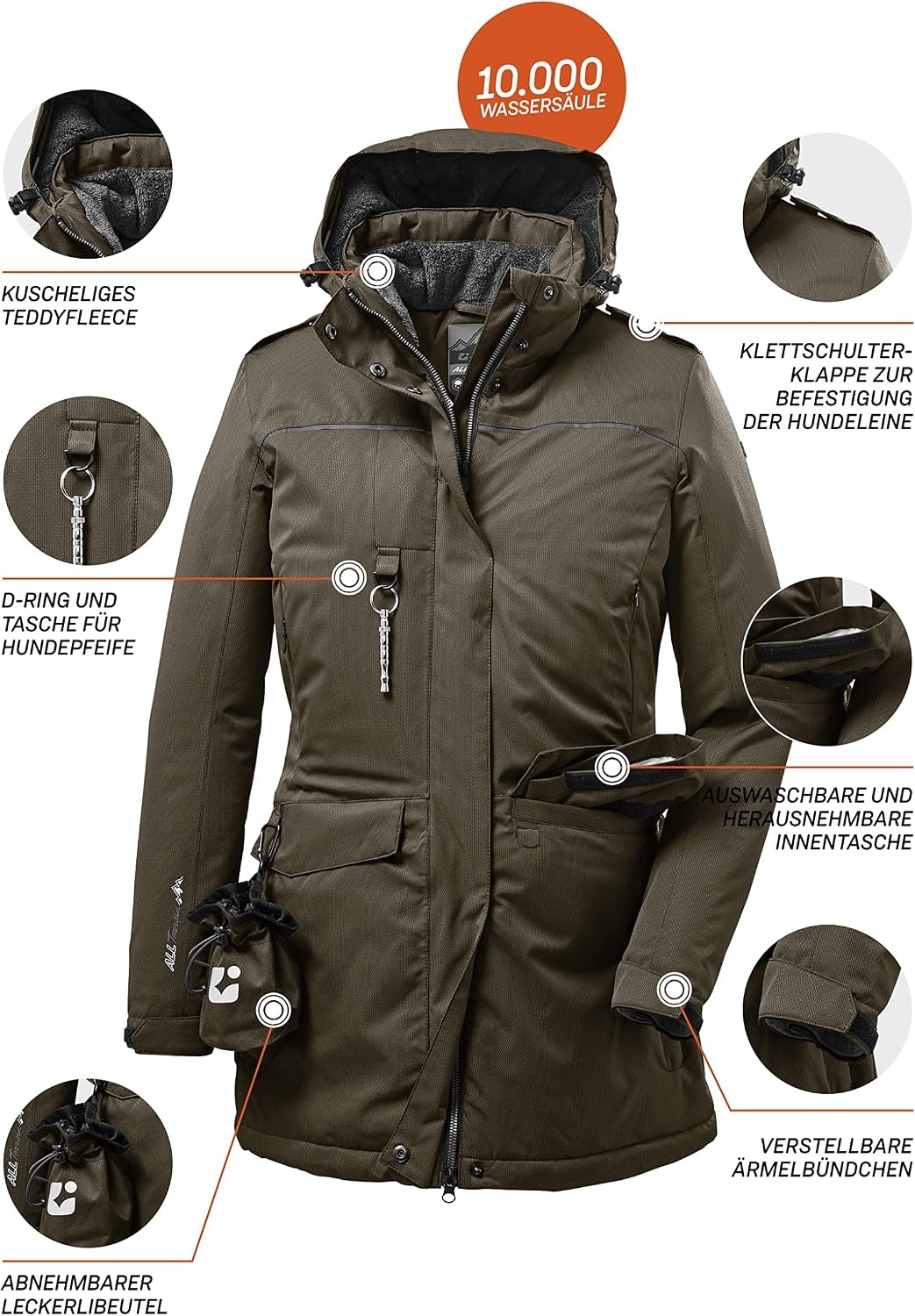 Dames Parka Hondenbezitters - Donkerolijf - 35% Korting