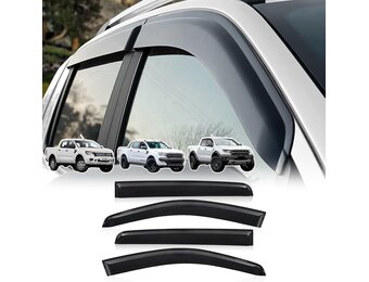 Winddeflector Regendeflector voor Ford Ranger 2012-2022 T6 T7 T8 Dubbele Cabine (o.a. Wildtrak, Raptor) Acryl Getint Zwart 4-delige set