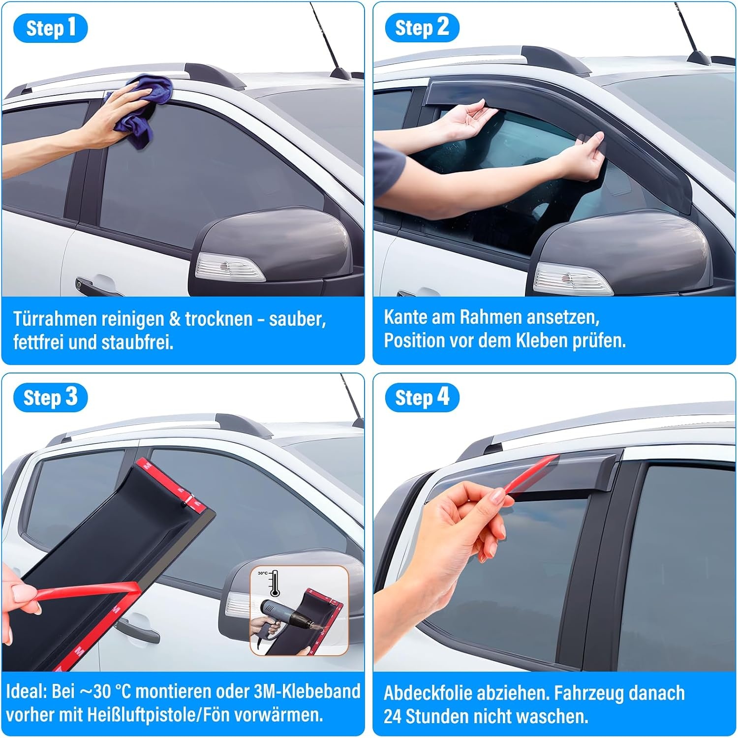 Winddeflector Regendeflector voor Ford Ranger 2012-2022 T6 T7 T8 Dubbele Cabine (o.a. Wildtrak, Raptor) Acryl Getint Zwart 4-delige set
